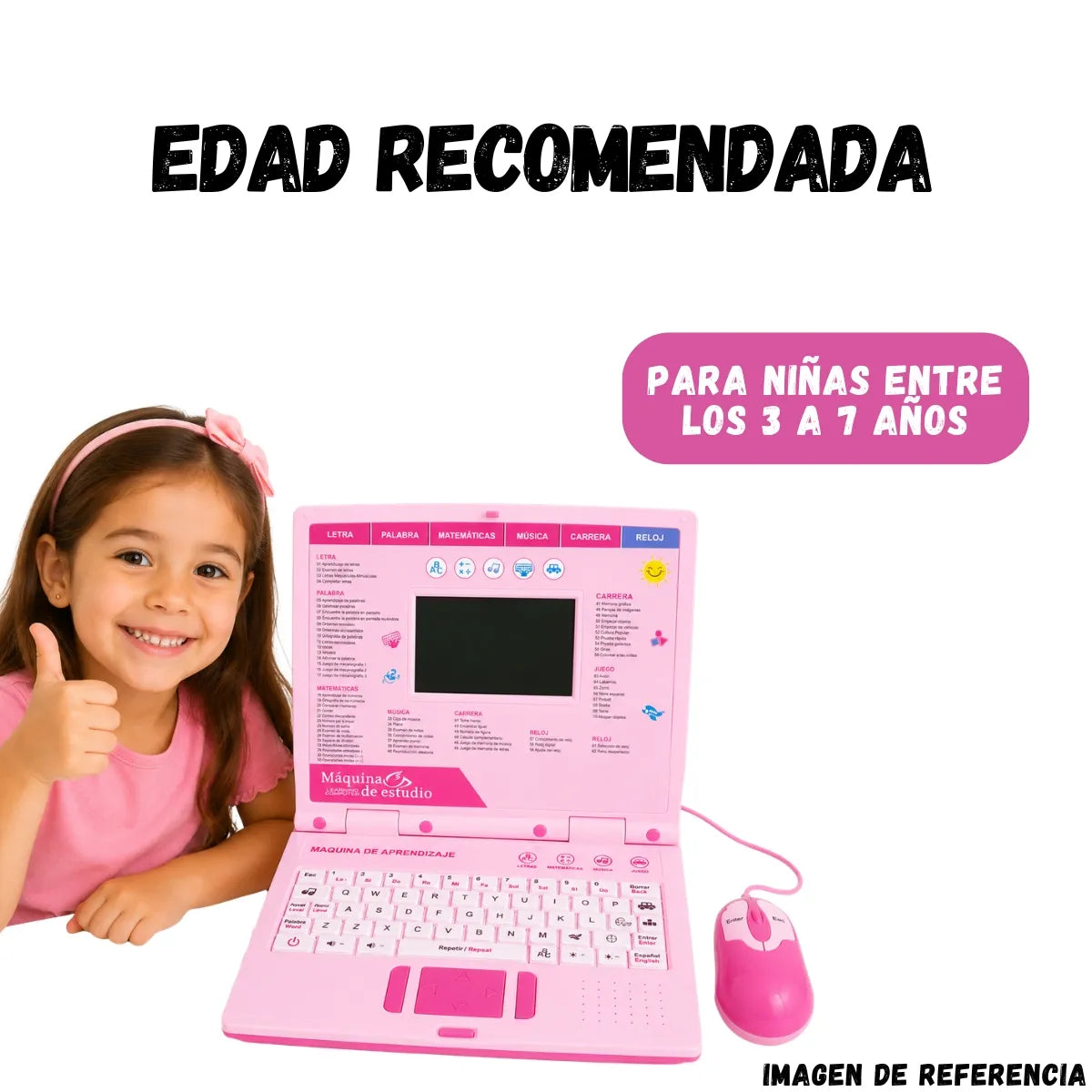 Computador Didactico Juguete Con 130 Funciones De Niña Rosado