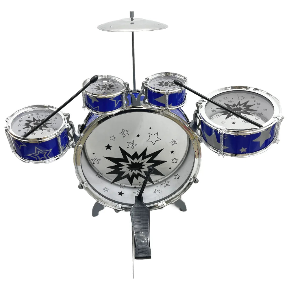 Bateria De Juguete Con Platillo Y Silla Para Ninos Color Azul