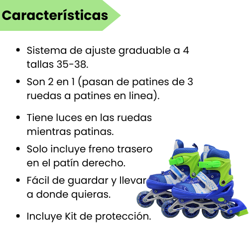 Patines Ajustables Para Niños Con Kit De Protección 4 Llantas Y Línea