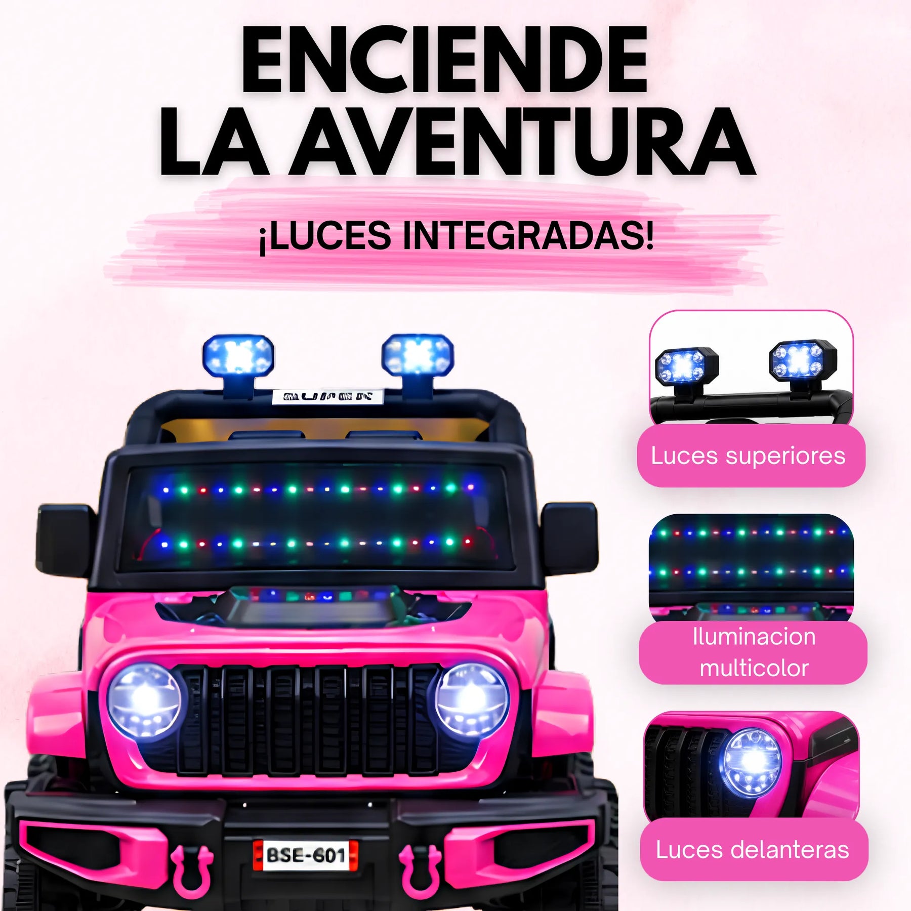 Montable Campero Mediano Para Niña Con Control Remoto, Luces LED Y Sonidos