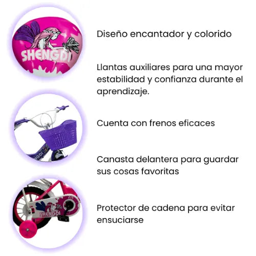 Bicicleta Infantil Rin 12 Para Niña Con Llantas Auxiliares