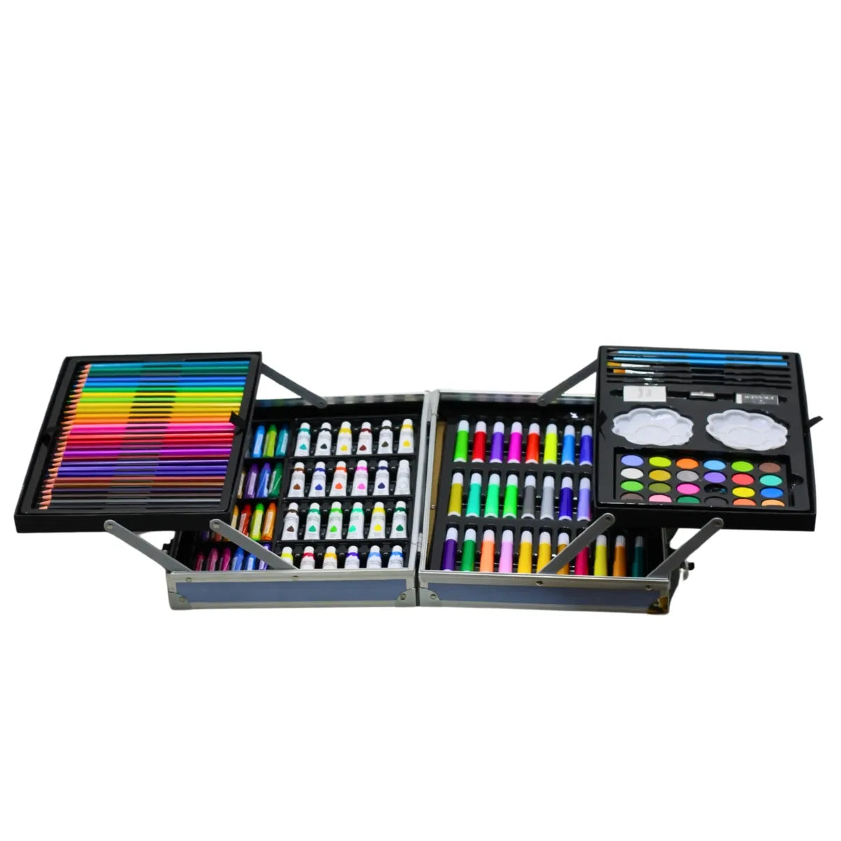 Set De Arte Maletín Por 145 Piezas Metálico Para Niños Incluye Crayones Pinturas Acuarelas